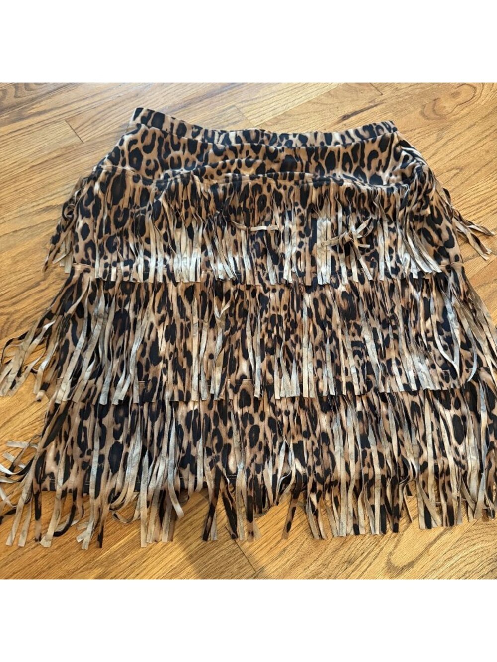 CHICOS WOMENS SIZE 2 LEOPARD FRINGE PULL ON SKIRT US 12